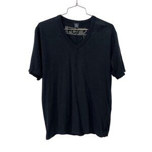 FC72 V Neck T Shirt Solid Black Cotton Tee Short Sleeve Casual Everyday Wear
